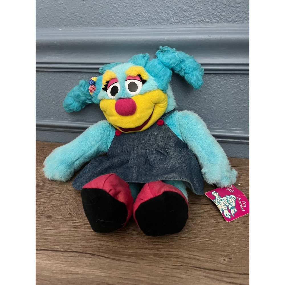 Sesame Street Annie‎ Plush Toy Blue Dog Denim Dress Flower Hair Clip